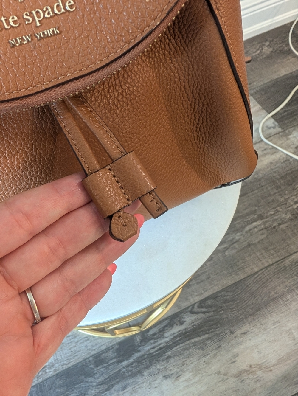 kate spade Pebbled Leather Drawstring Backpack in Tan - Picture 3 of 16